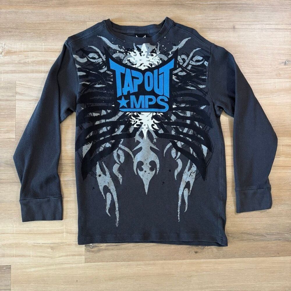 Y2K Tapout MPS Mens Gray Long Sleeve Thermal Shirt Size M MMA Combat Fighter